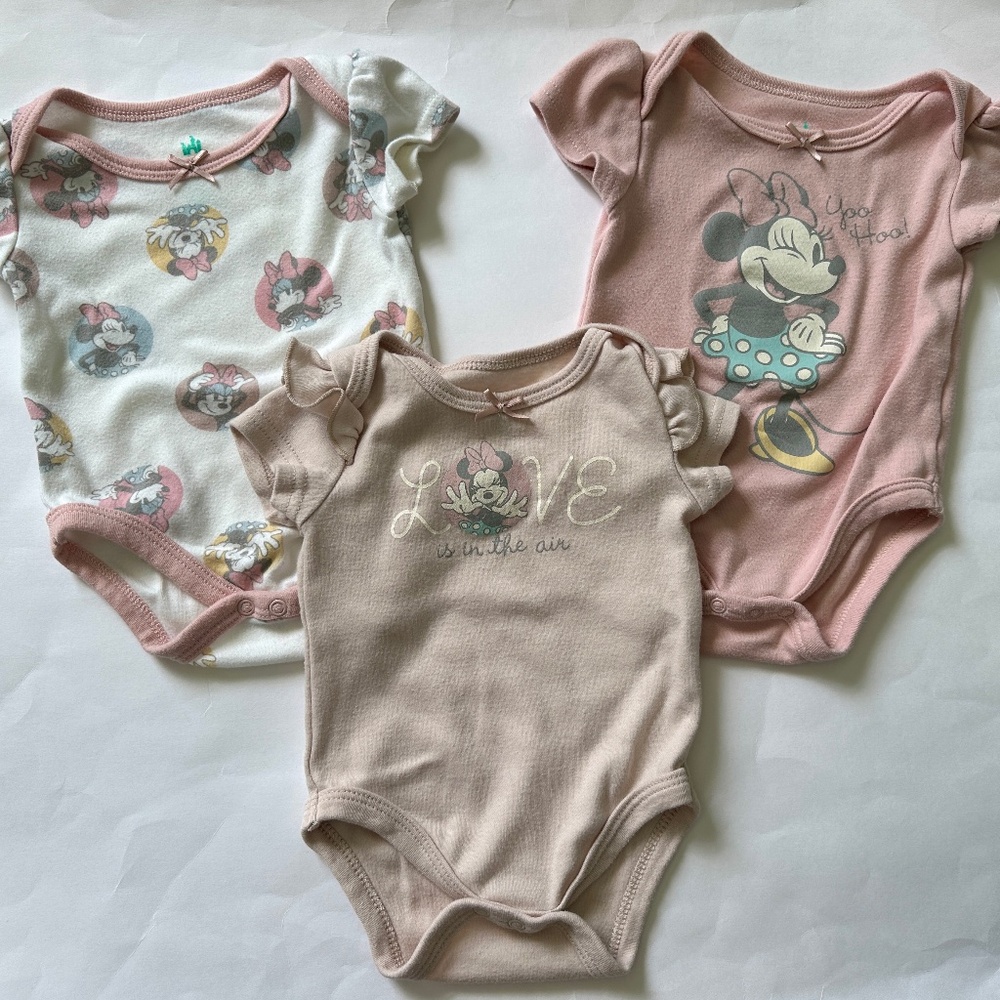 Baby Girl Clothing Bundle of 3 Disney Baby Girl Minnie Mouse Onesies